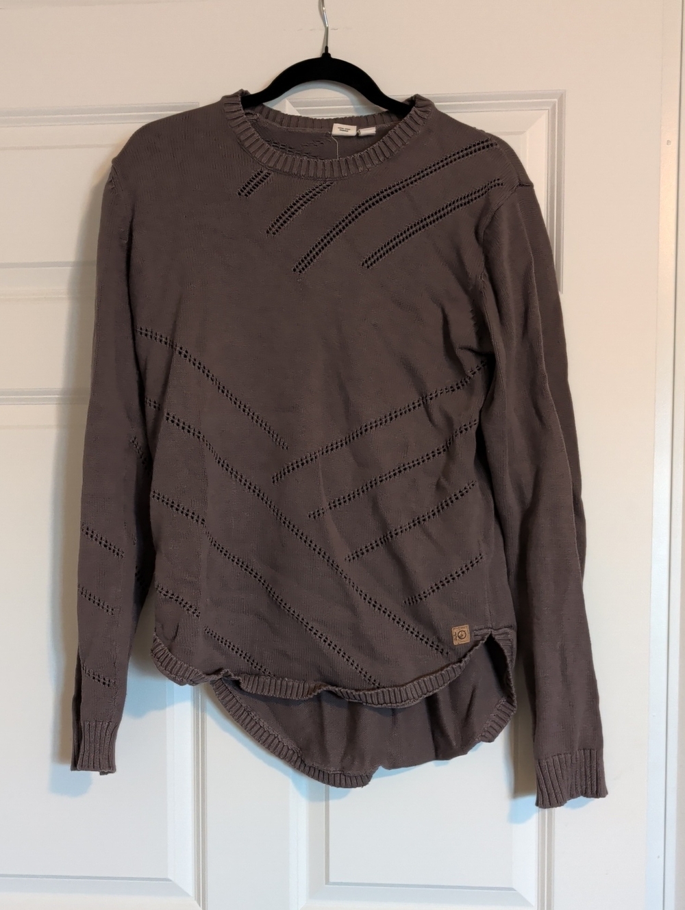tentree Taupe Openwork Crewneck Sweater